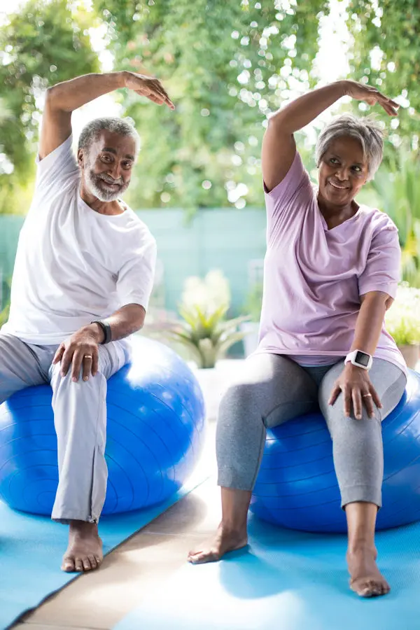 Two people on exercise balls